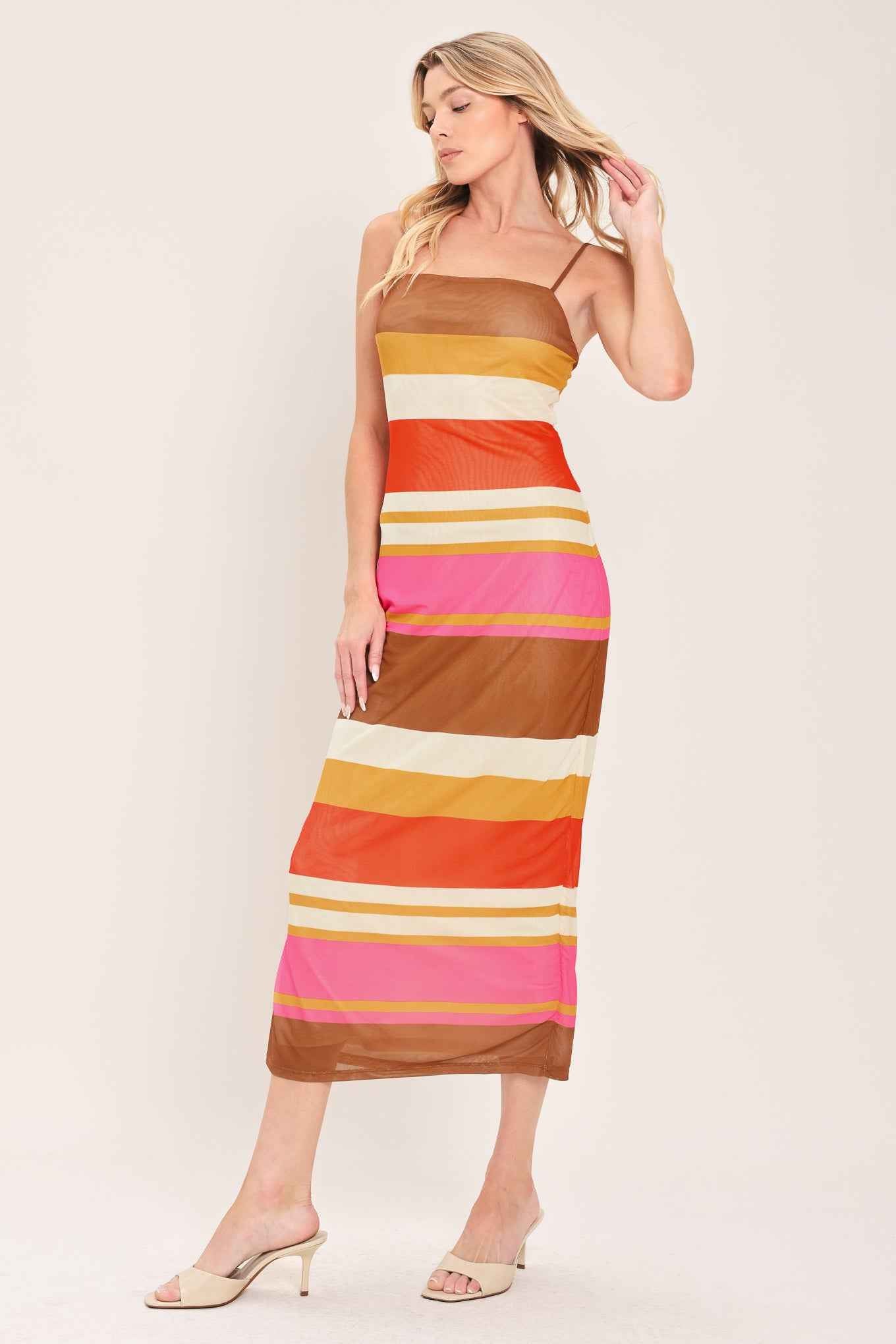HEAT WAVES POWER MESH MIDI DRESS