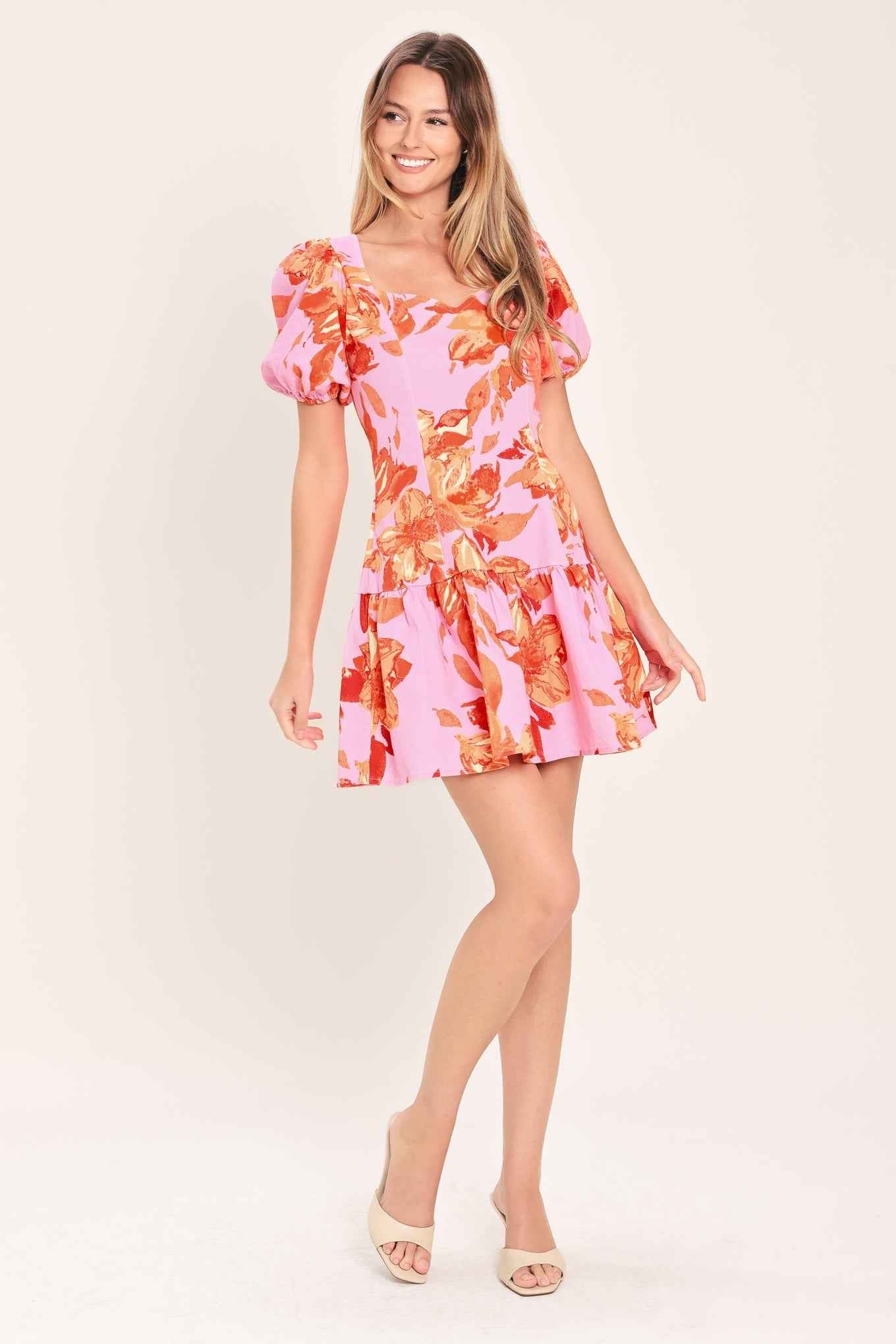 PINK BLOOM WOVEN MINI DRESS