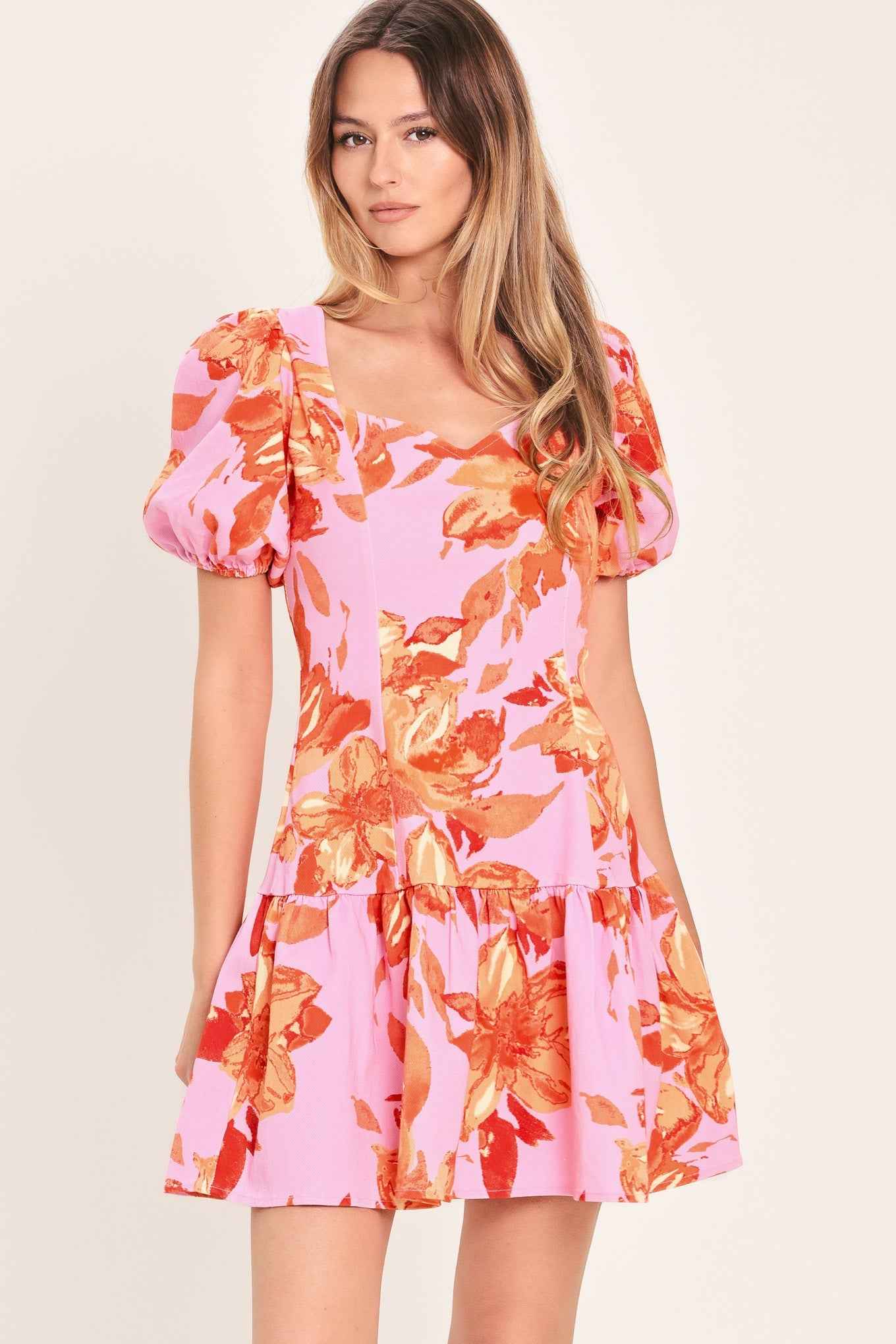 PINK BLOOM WOVEN MINI DRESS