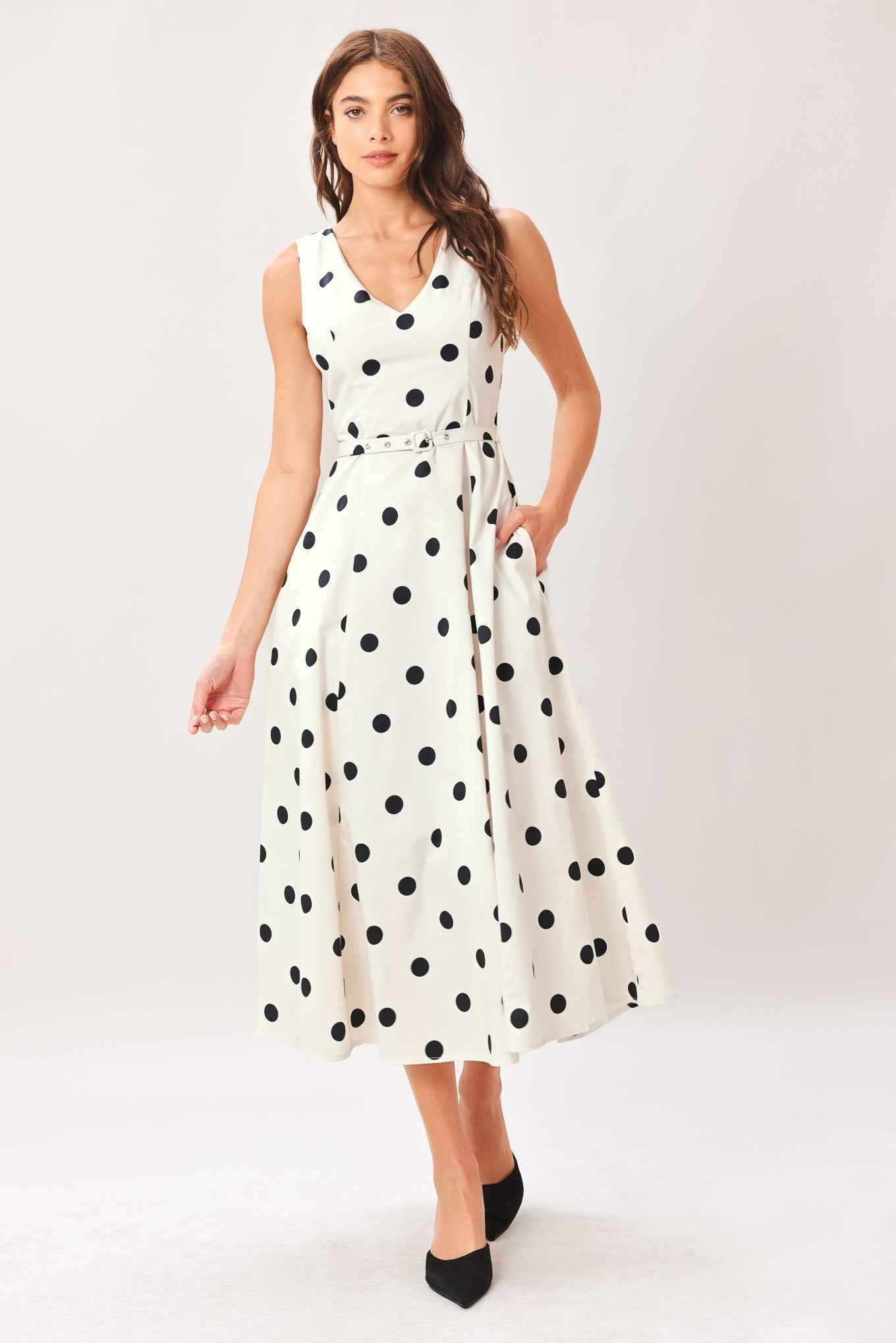 PURE POLKA WOVEN MIDI DRESS