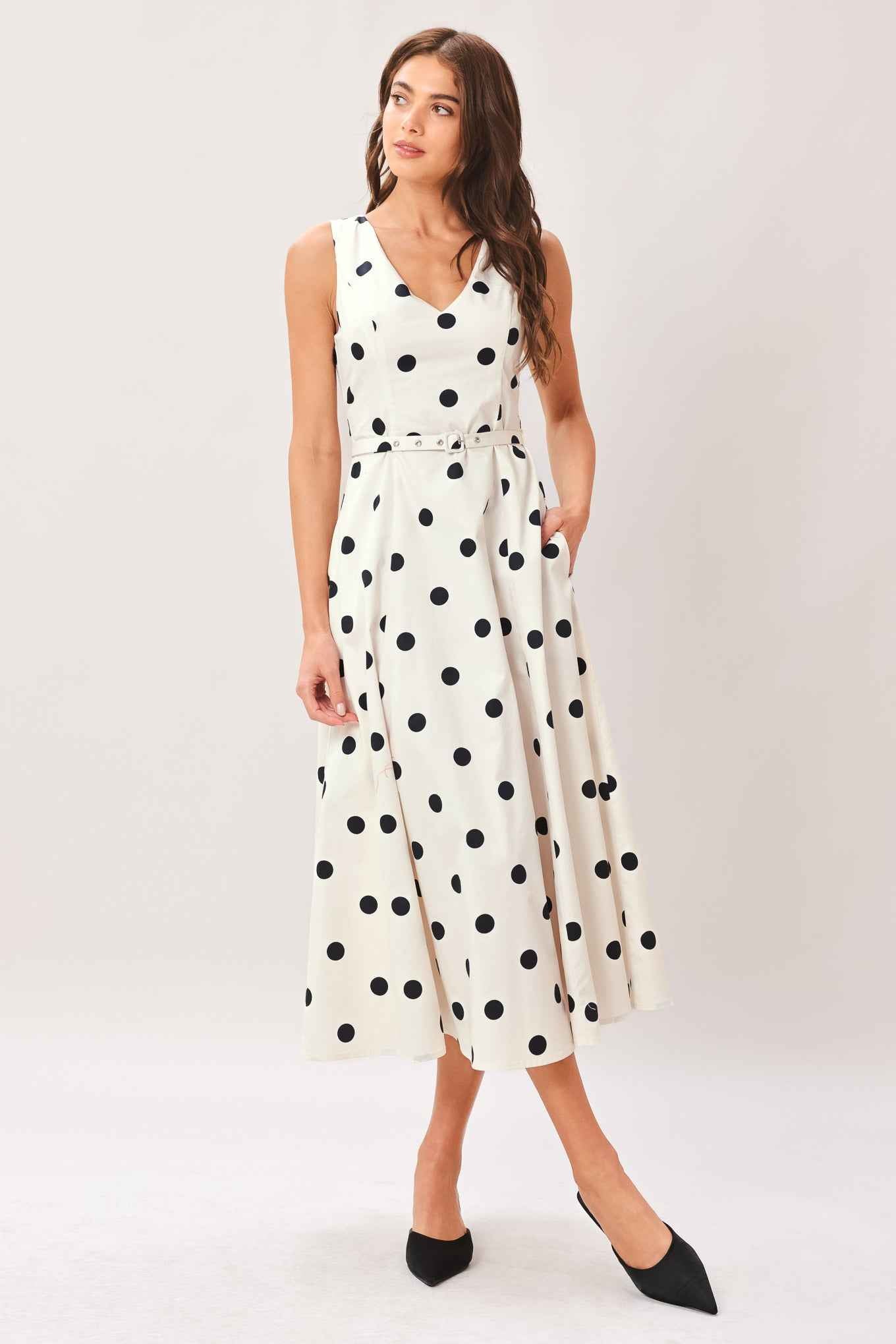 PURE POLKA WOVEN MIDI DRESS