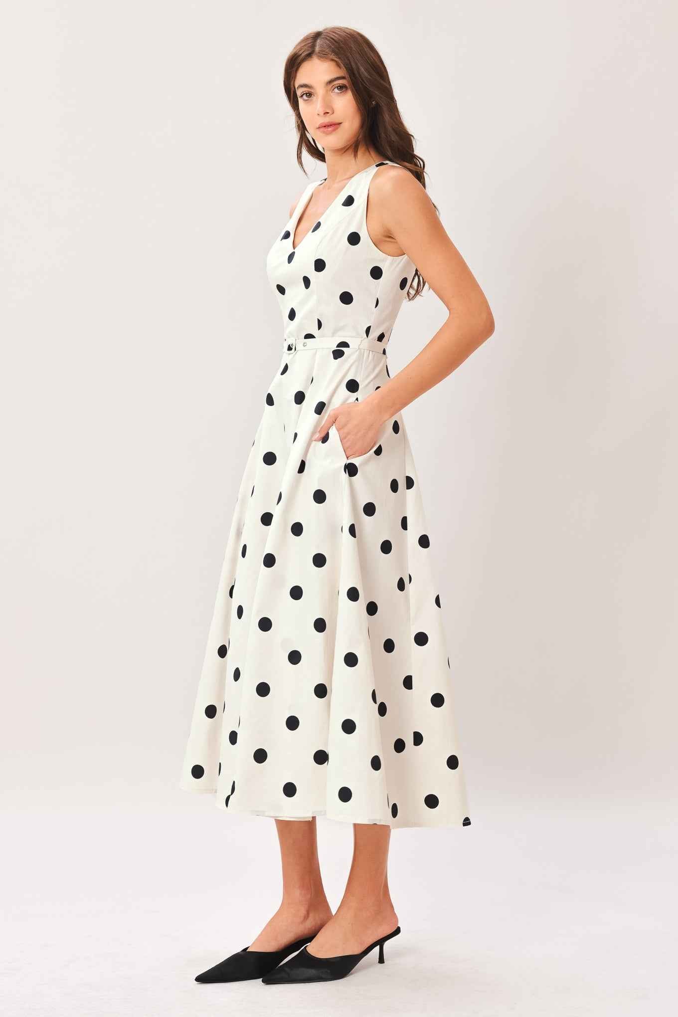 PURE POLKA WOVEN MIDI DRESS