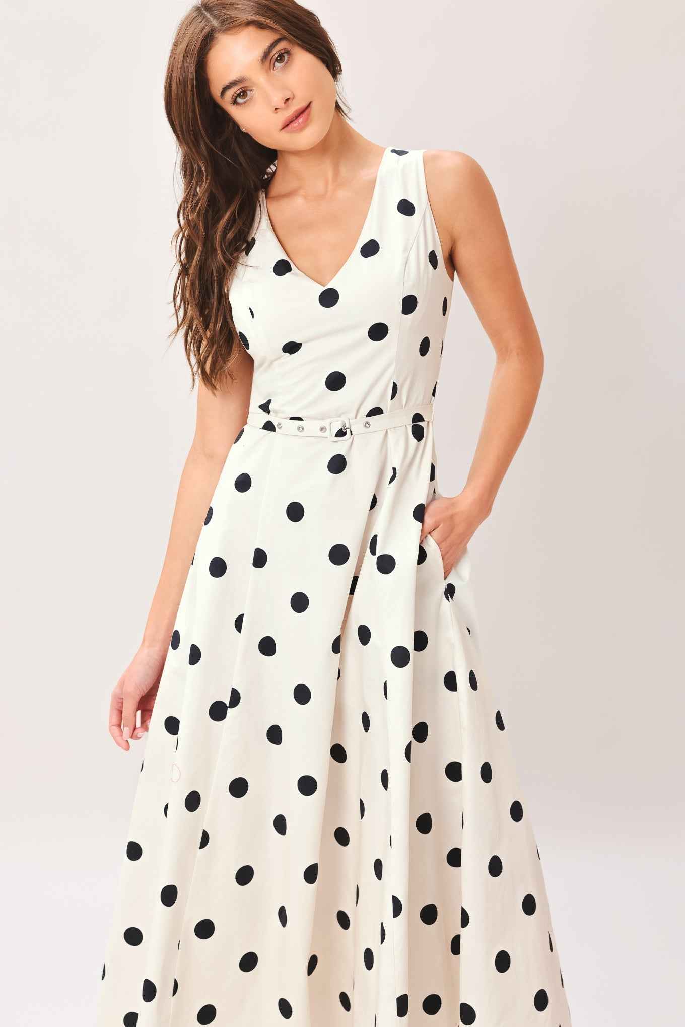 PURE POLKA WOVEN MIDI DRESS