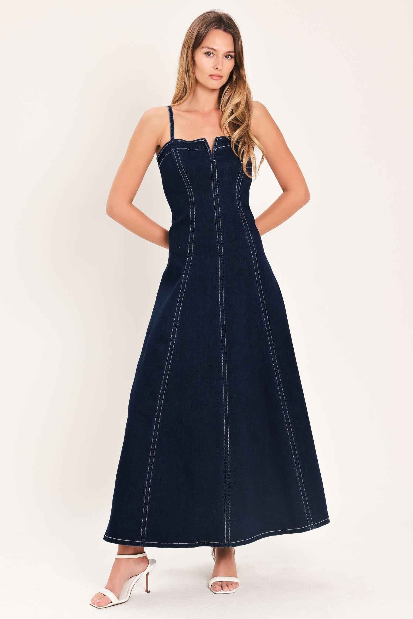 DENIM CORSET MIDI DRESS