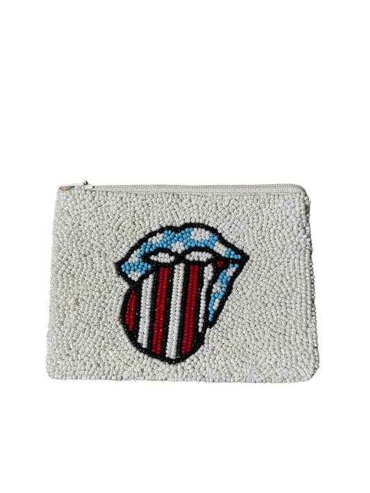 Star-Spangled Lips Beaded Pouch