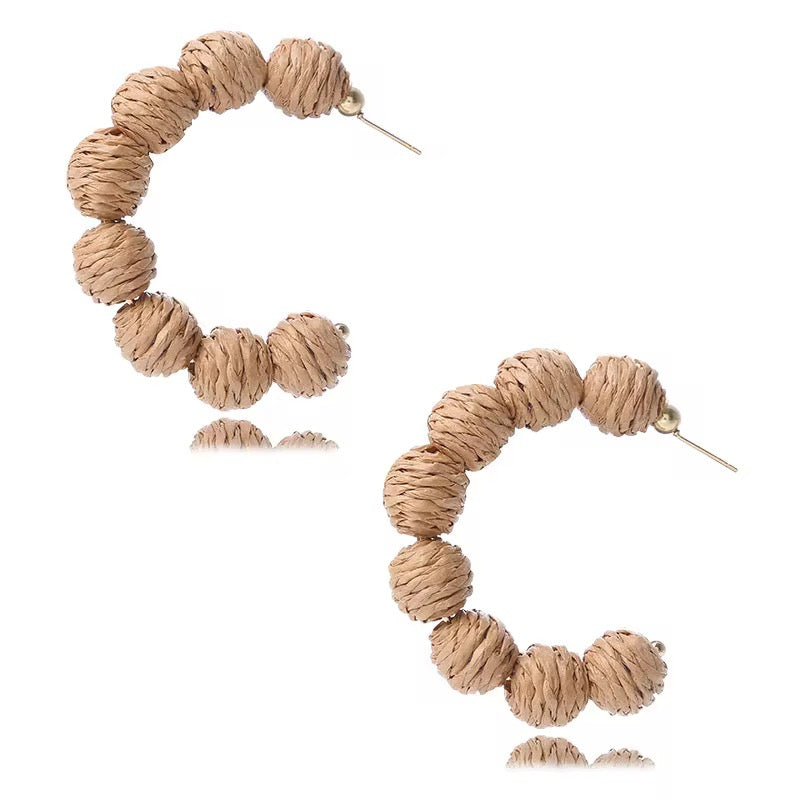Pom-Pom Raffia Hoops - Sand