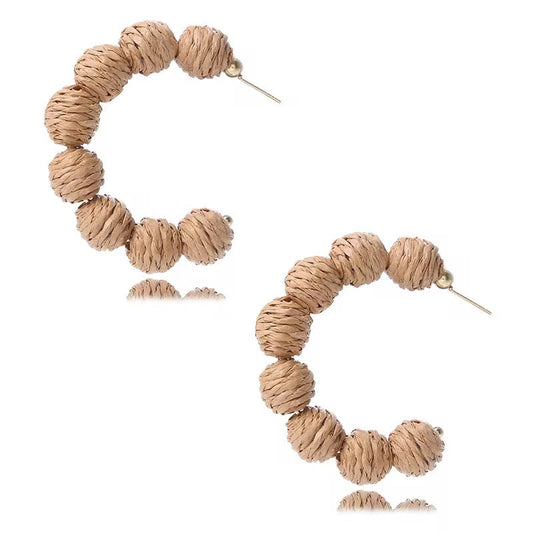 Pom-Pom Raffia Hoops - Sand