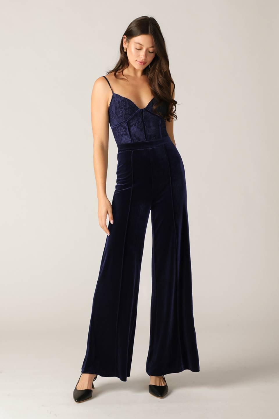 Gleaming Glam Woven Lace Velvet Jumpsuit