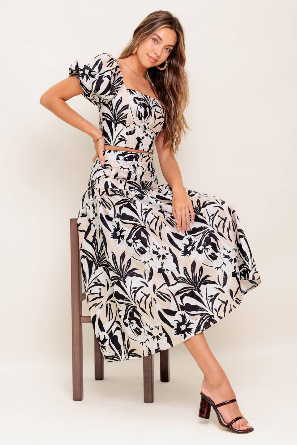 NEUTRAL ZONE WOVEN TOP AND SKIRT SET