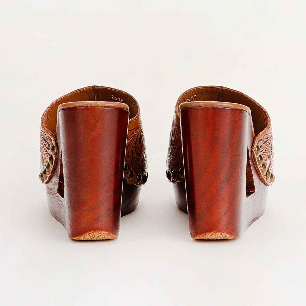 Loyal West Desert Wanderer Sandals - Dark Brown Handtooled Leather