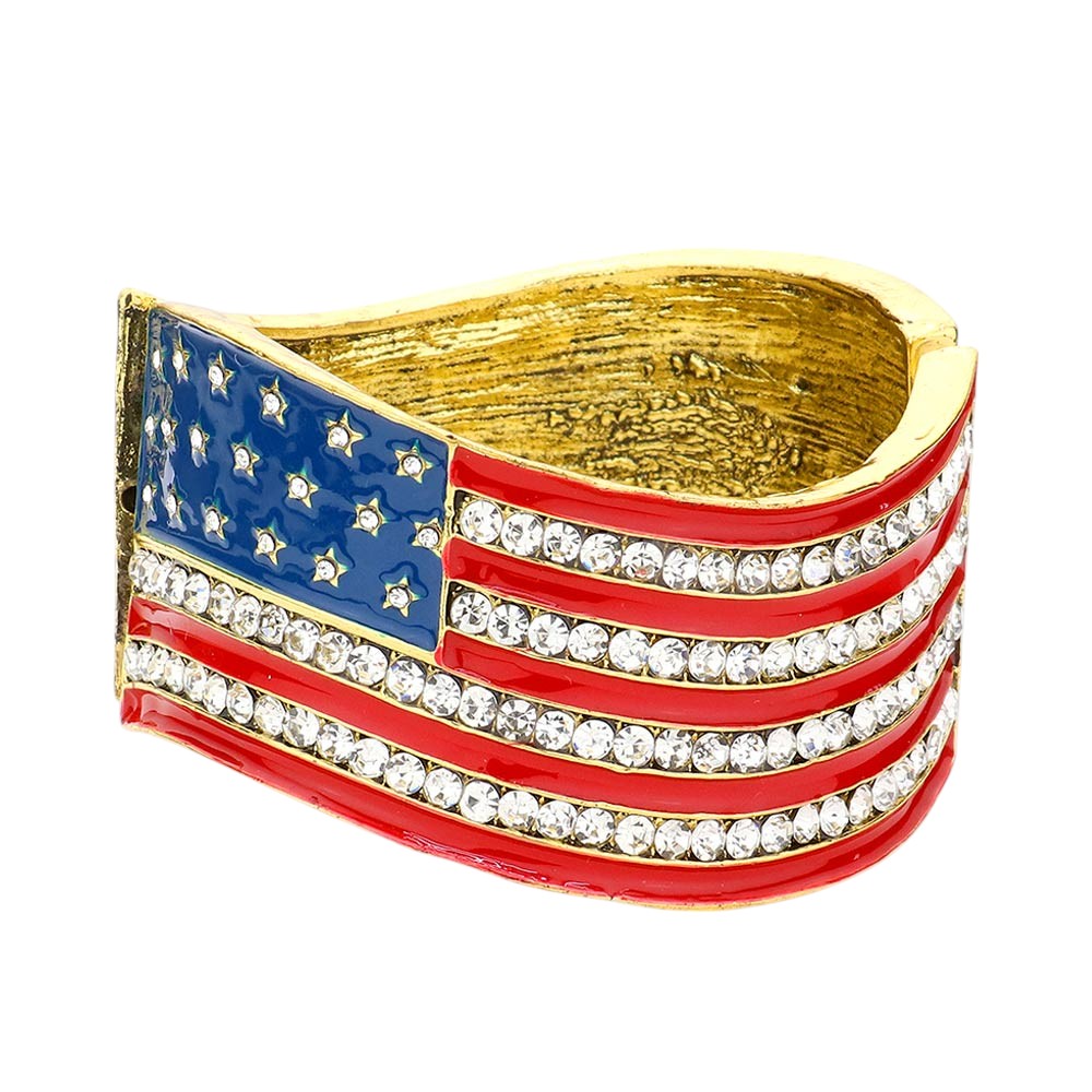 Crystal Rhinestone American Flag Hinged Bracelet