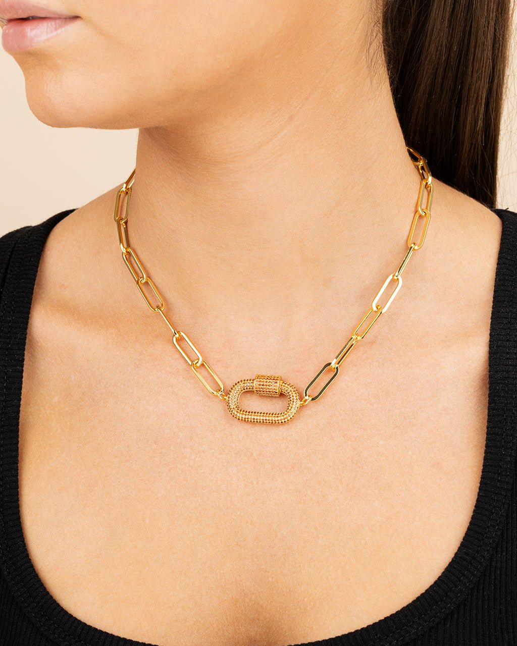 Pave CZ Carabiner Linked Lock Necklace Bundle
