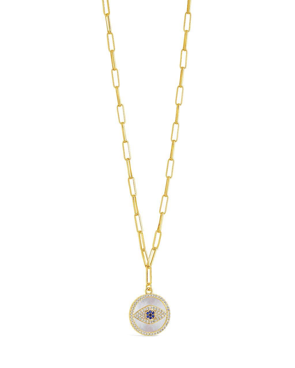 CZ & Mother of Pearl Evil Eye Pendant Necklace