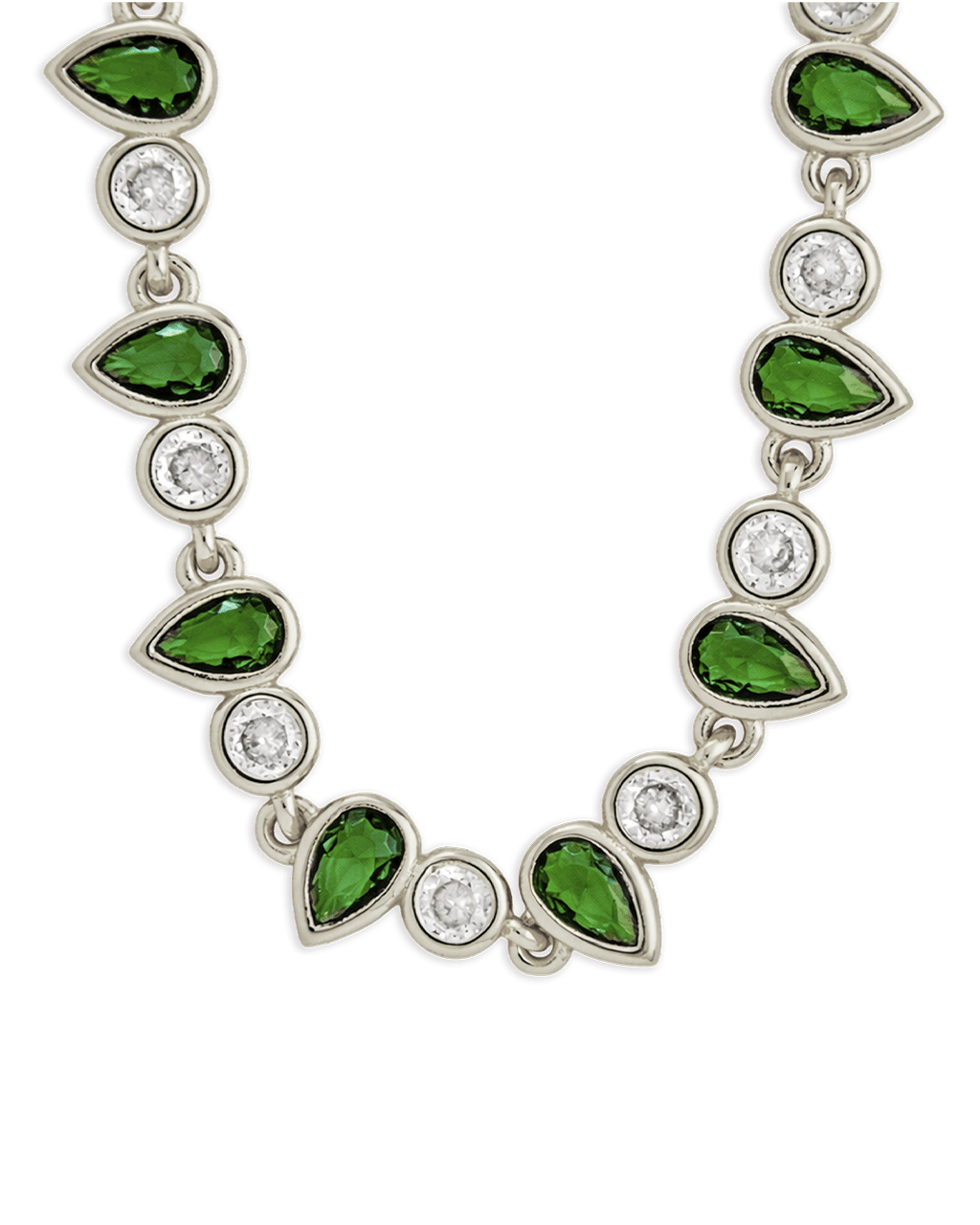 Emerald Pear & Round Cut Bezel CZ Tennis Necklace
