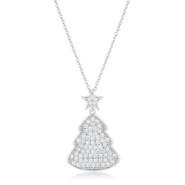 Christmas Tree Drop Necklace in Polished Silver