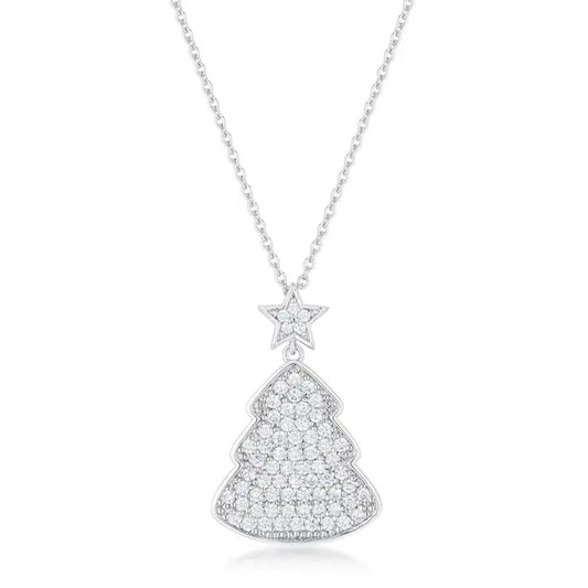 Christmas Tree Drop Necklace in Polished Silver