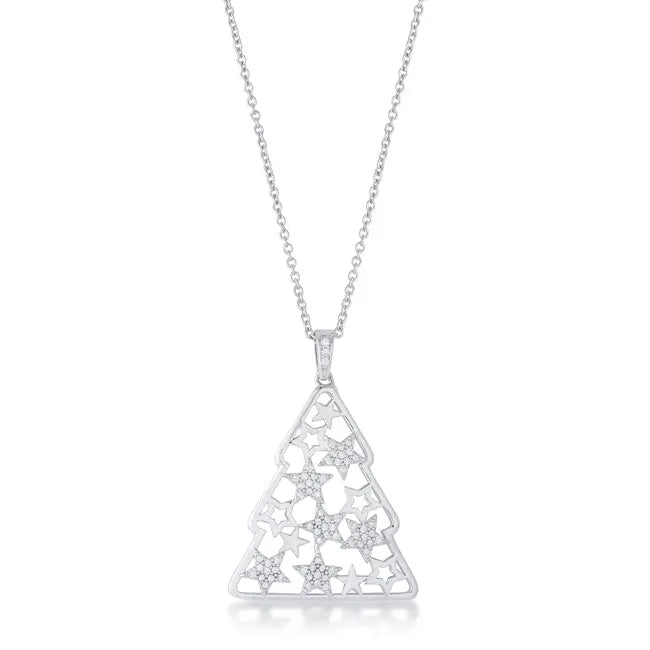 .2 ct CZ Christmas Tree With Mixed Stars Pave Holiday Pendant
