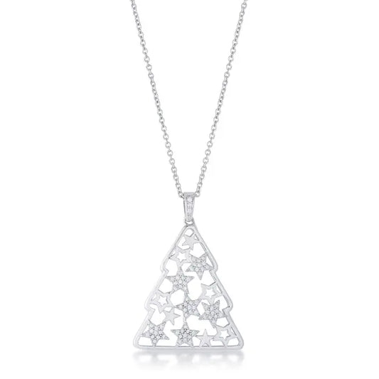 .2 ct CZ Christmas Tree With Mixed Stars Pave Holiday Pendant