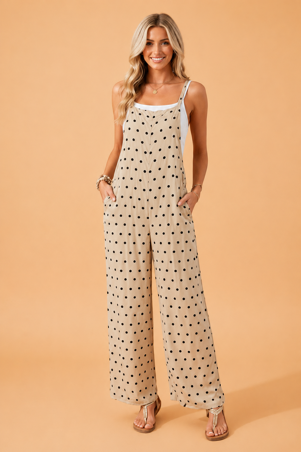Polka Dot & Floral Spaghetti Strap Jumpsuit