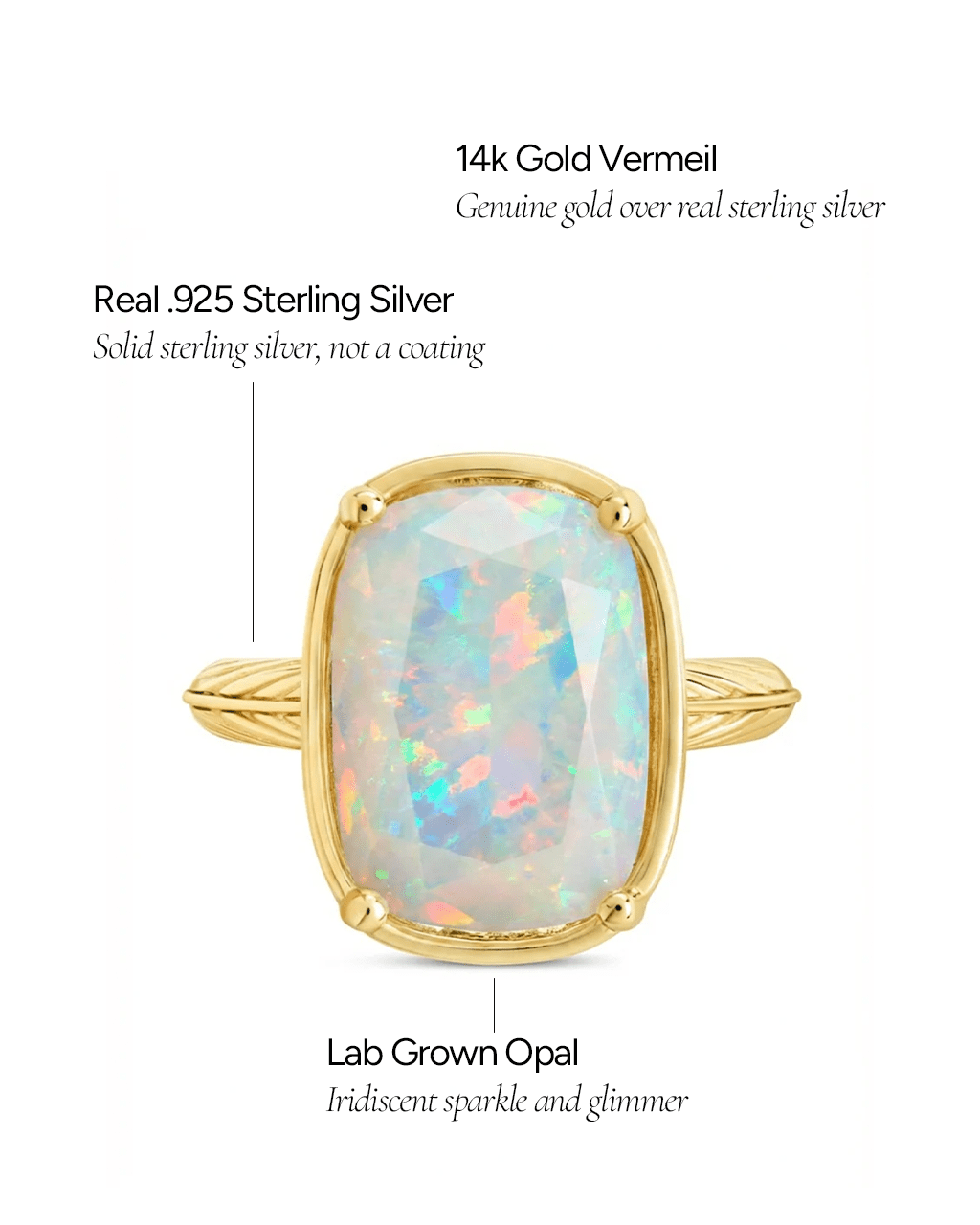 Sterling Silver Elongated Cushion Opal Cocktail Ring