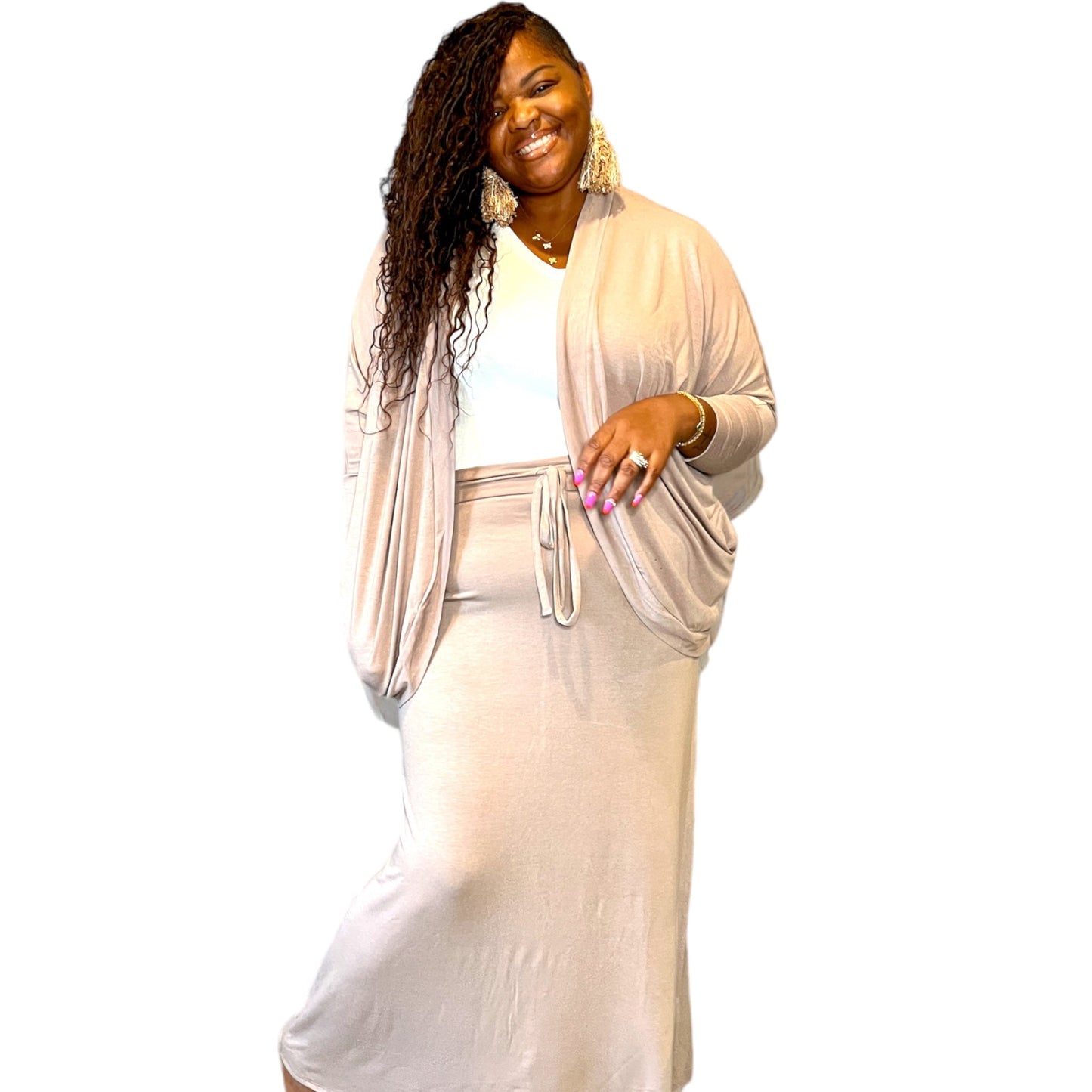 Women's Plus Size Cocoon Cardigan Maxi Skirt Set