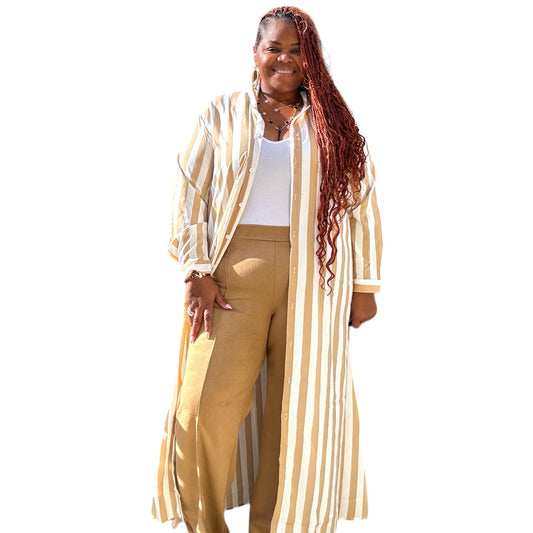Women's Plus Size Striped Maxi Dress/Duster