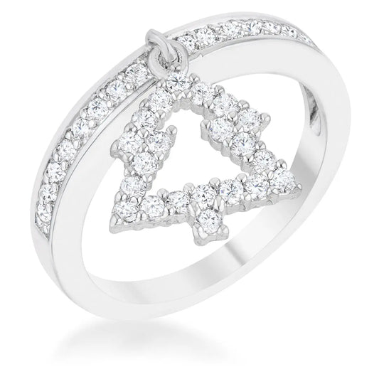 Christmas Tree 0.3ct CZ Holiday Charm Ring Size 5 Silver