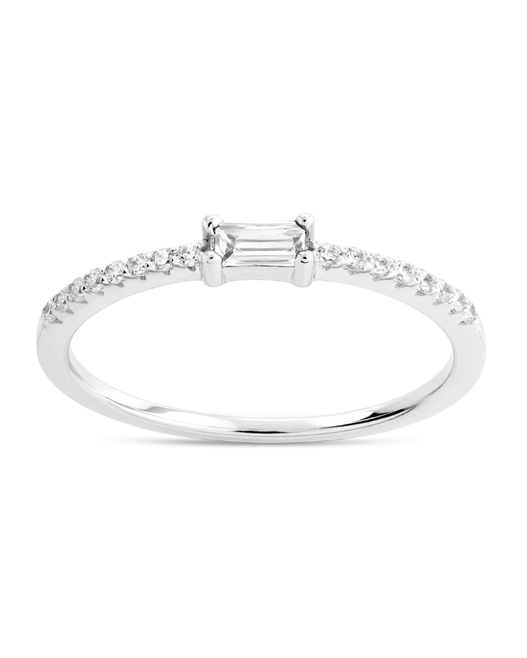 Sterling Silver Thin Clear CZ Stacking Birthstone Ring