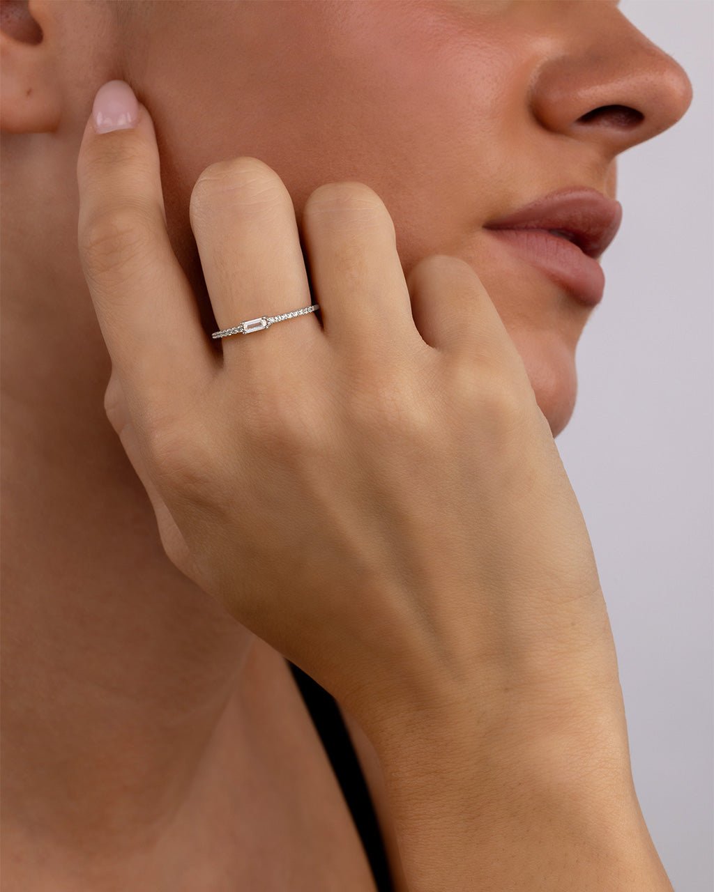 Sterling Silver Thin Clear CZ Stacking Birthstone Ring