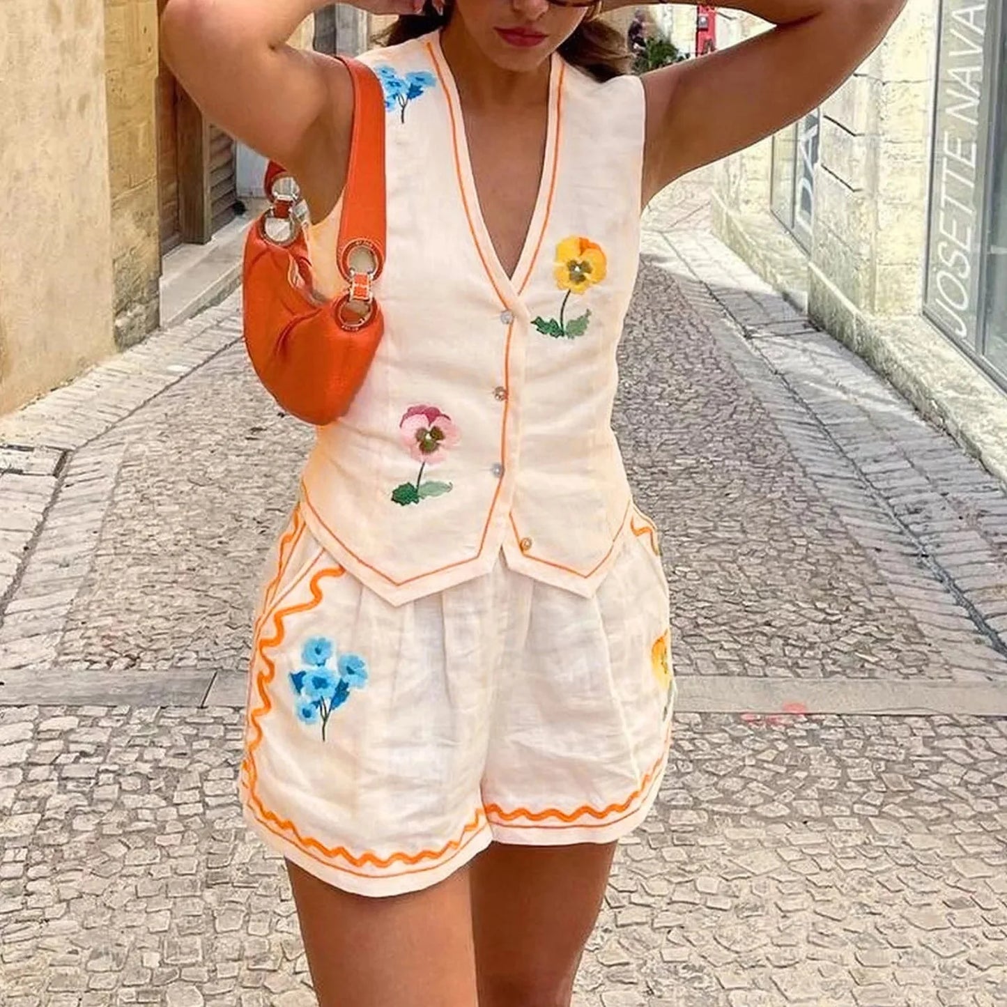 Vintage Floral Embroidered 2-Piece Summer Set