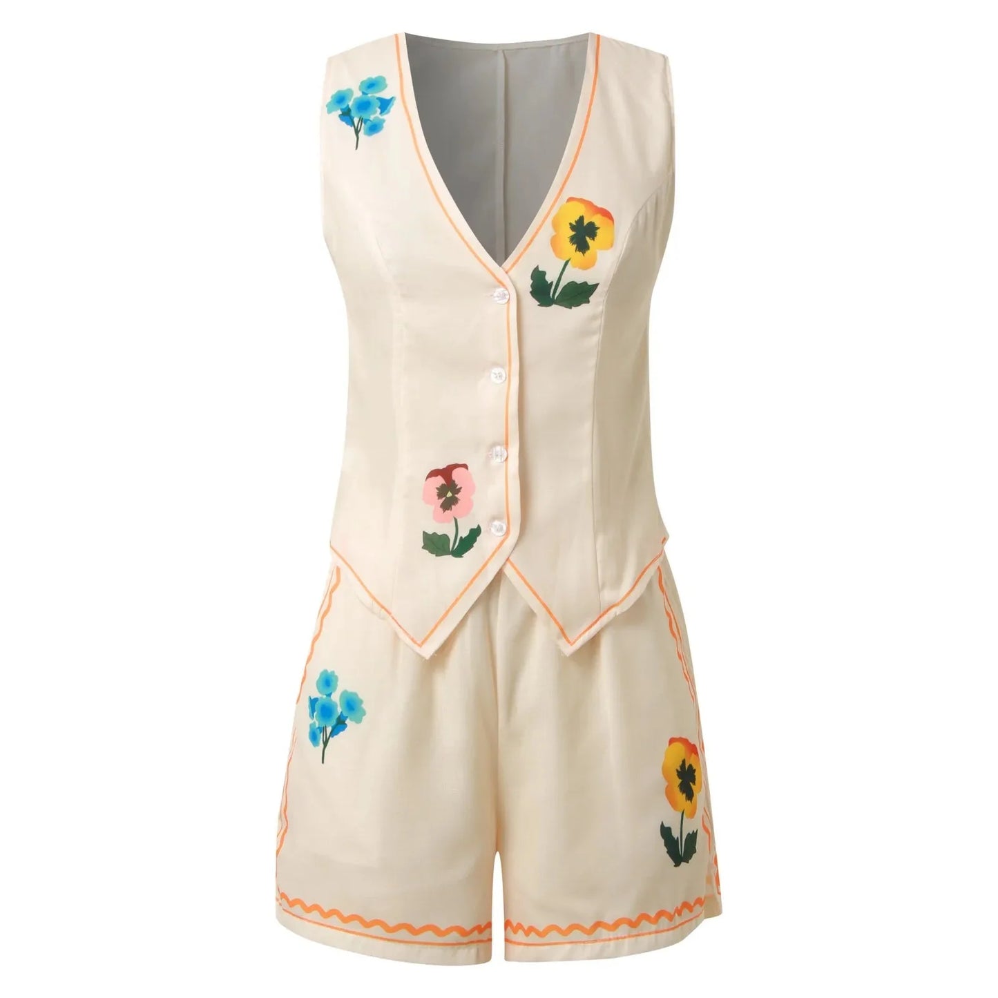 Vintage Floral Embroidered 2-Piece Summer Set