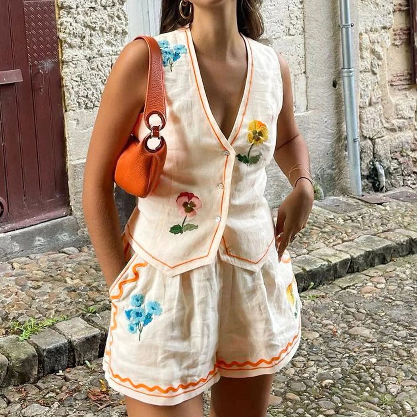 Vintage Floral Embroidered 2-Piece Summer Set