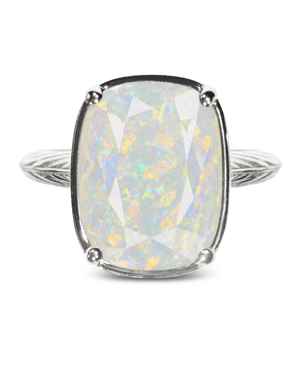 Sterling Silver Elongated Cushion Opal Cocktail Ring