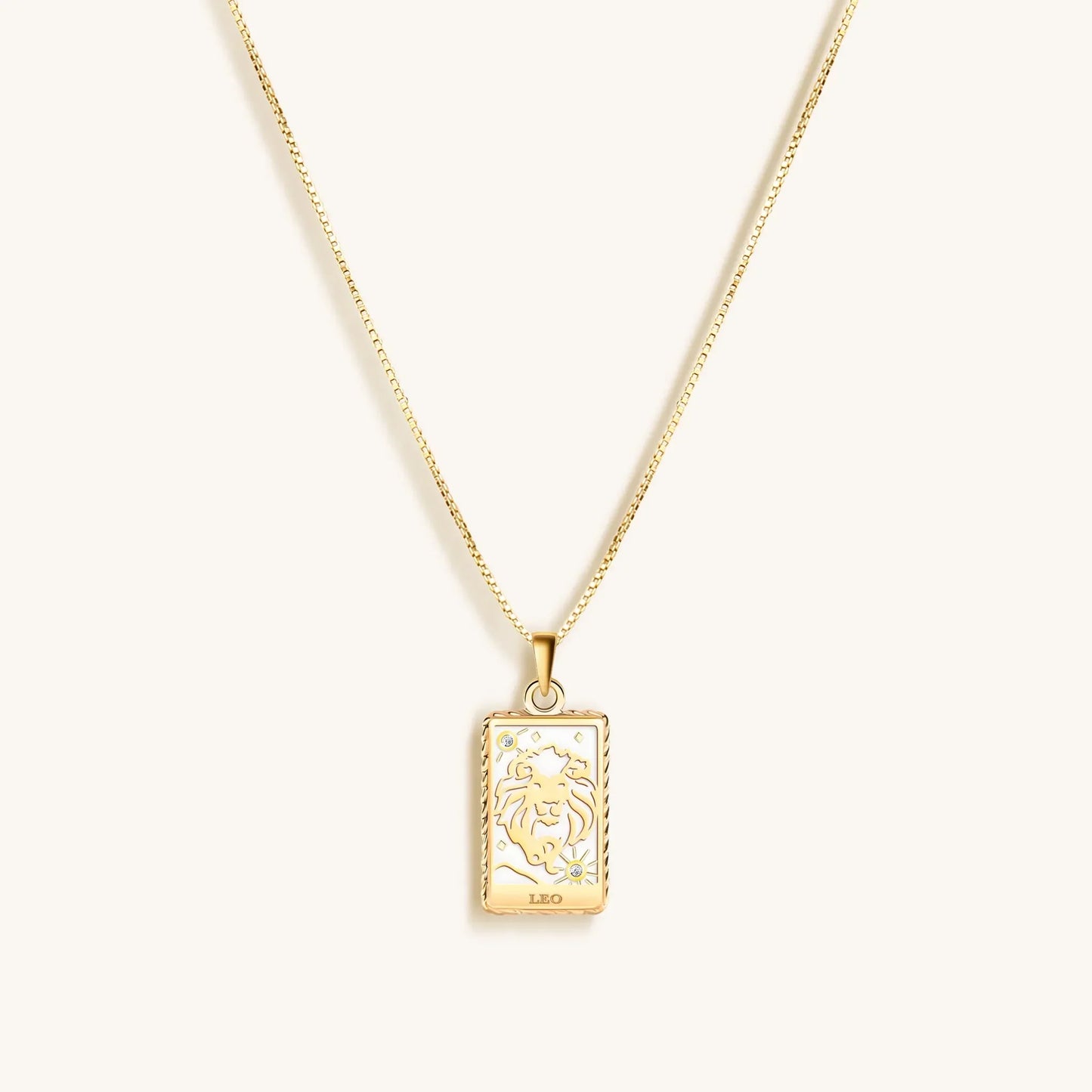 Generous Enthusiasm White Enamel Leo Card Necklace