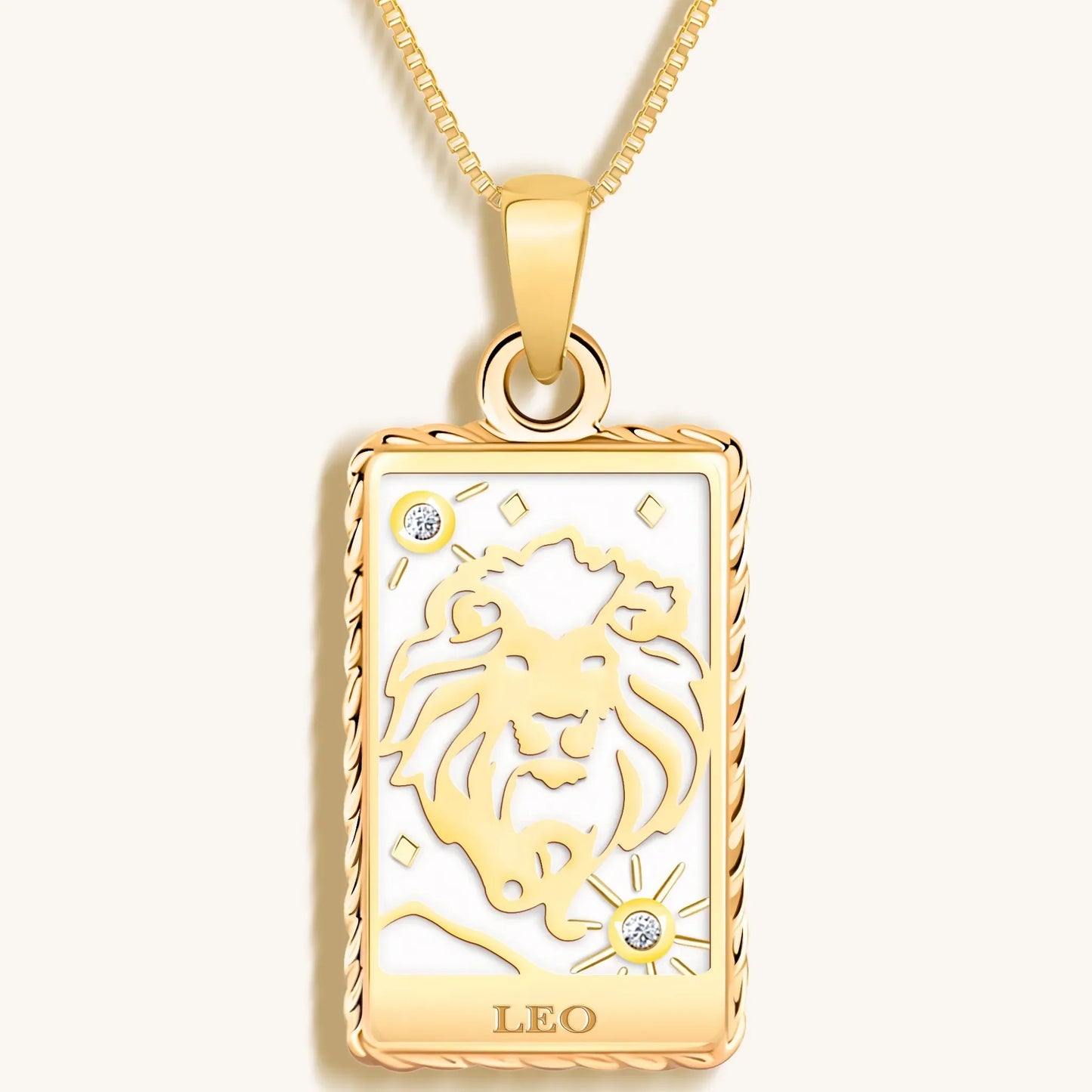 Generous Enthusiasm White Enamel Leo Card Necklace