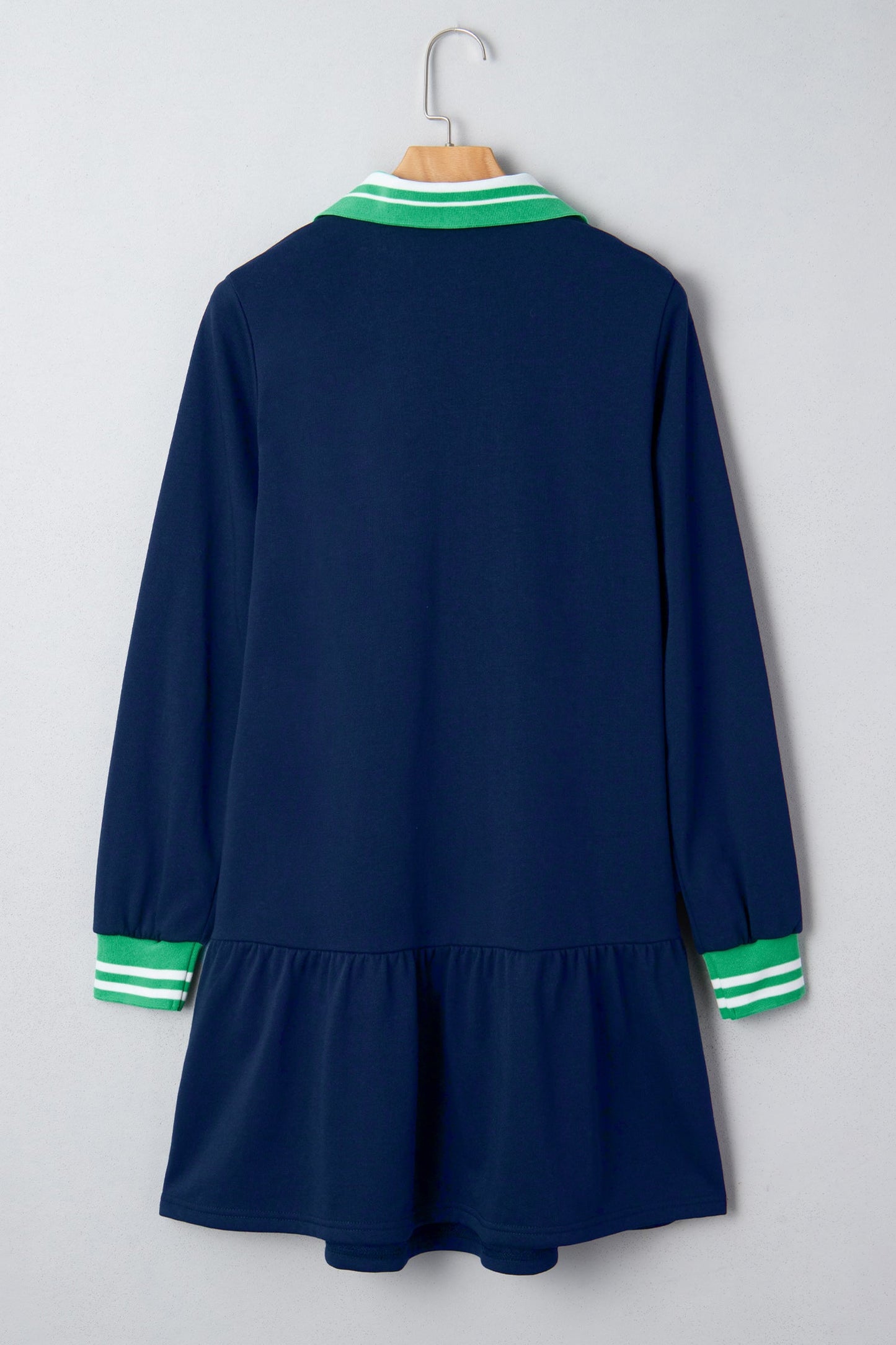 Stripe Contrast Polo Collar Ruffle Hem Mini Dress
