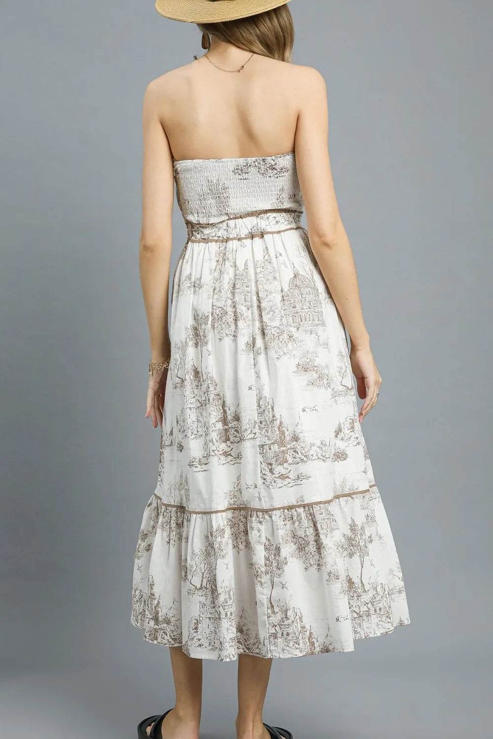 Umgee Printed Tiered Tube Midi Dress