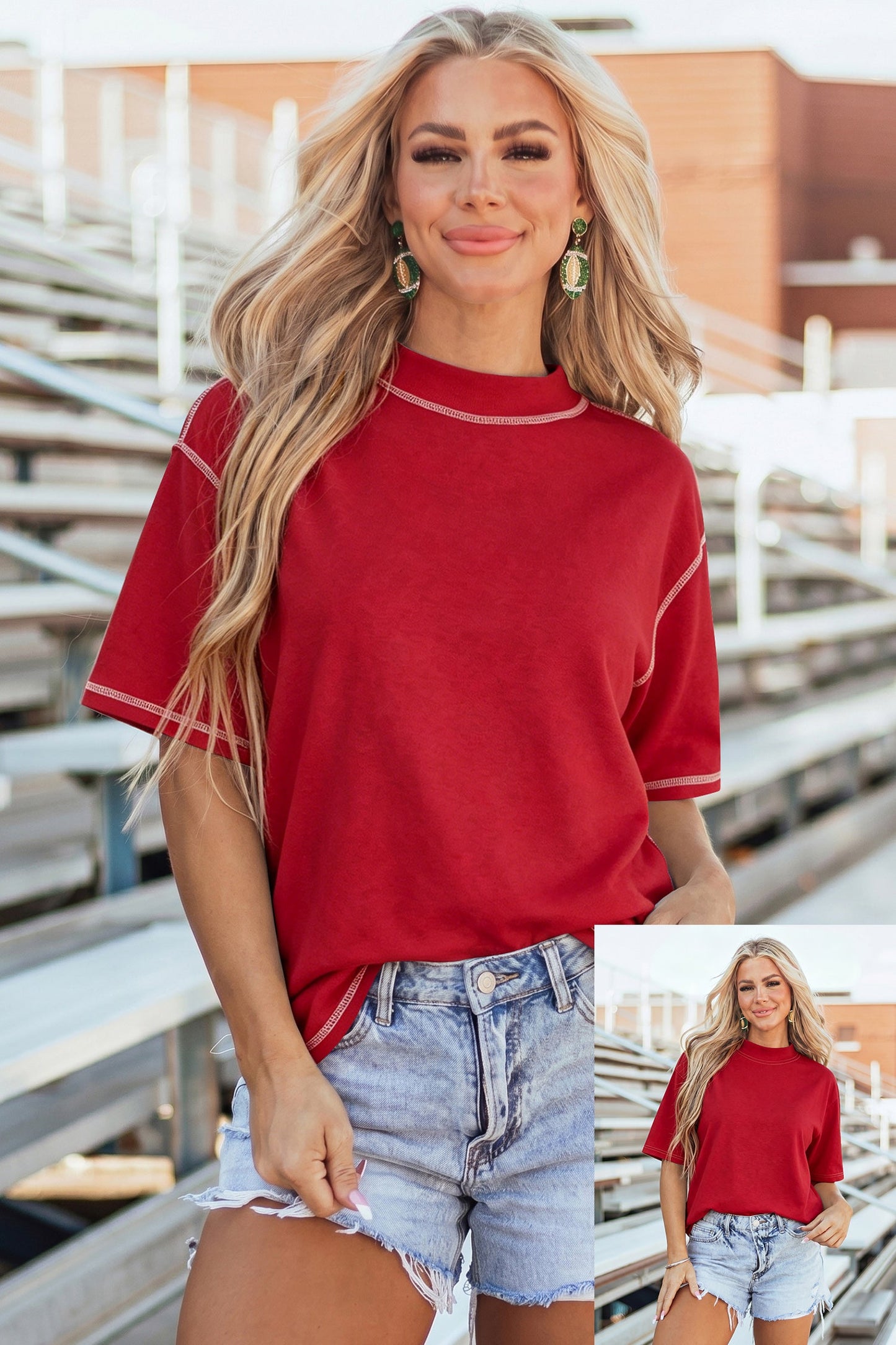 Reversible Contrast Stitching Mock Neck T-Shirt