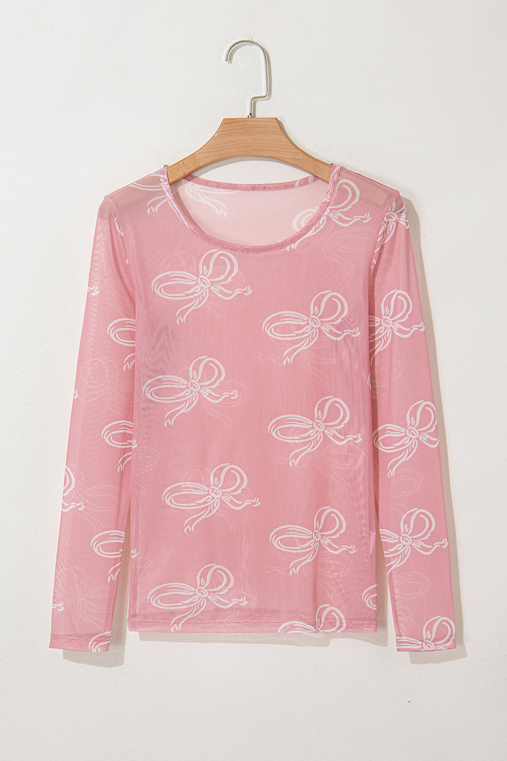 Bow Tie Mesh Long Sleeve Top