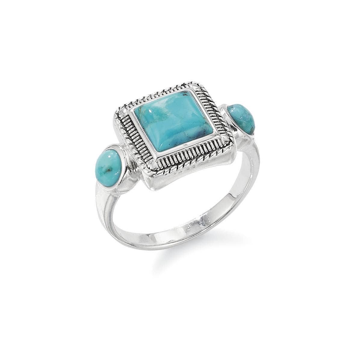Sterling Silver Turquoise Square Ring: 8