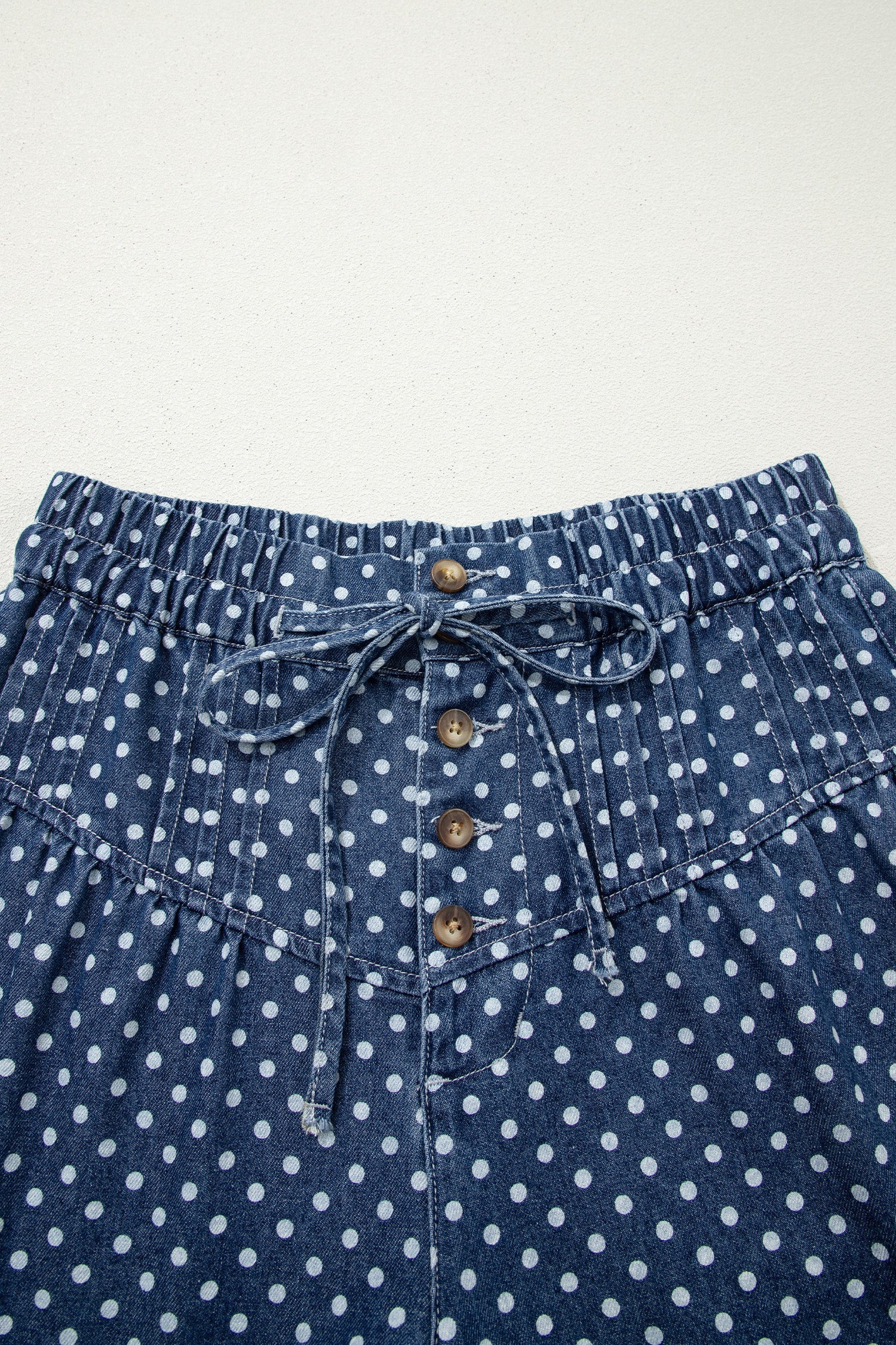 Polka Dot Button Up Pleated Wide Leg Jeans