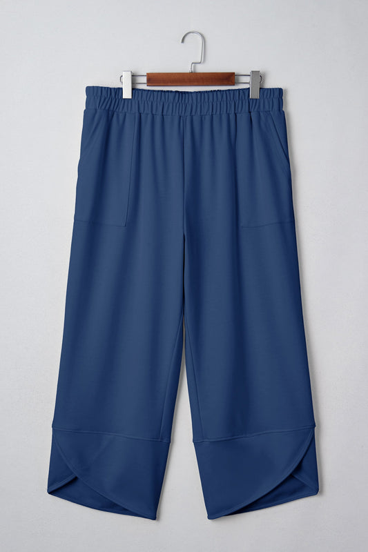 Plus Size Solid Asymmetrical Hem Capris Pants