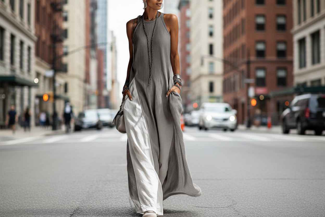 Women's Sleeveless Off-Shoulder Loose Maxi Dress with Pockets