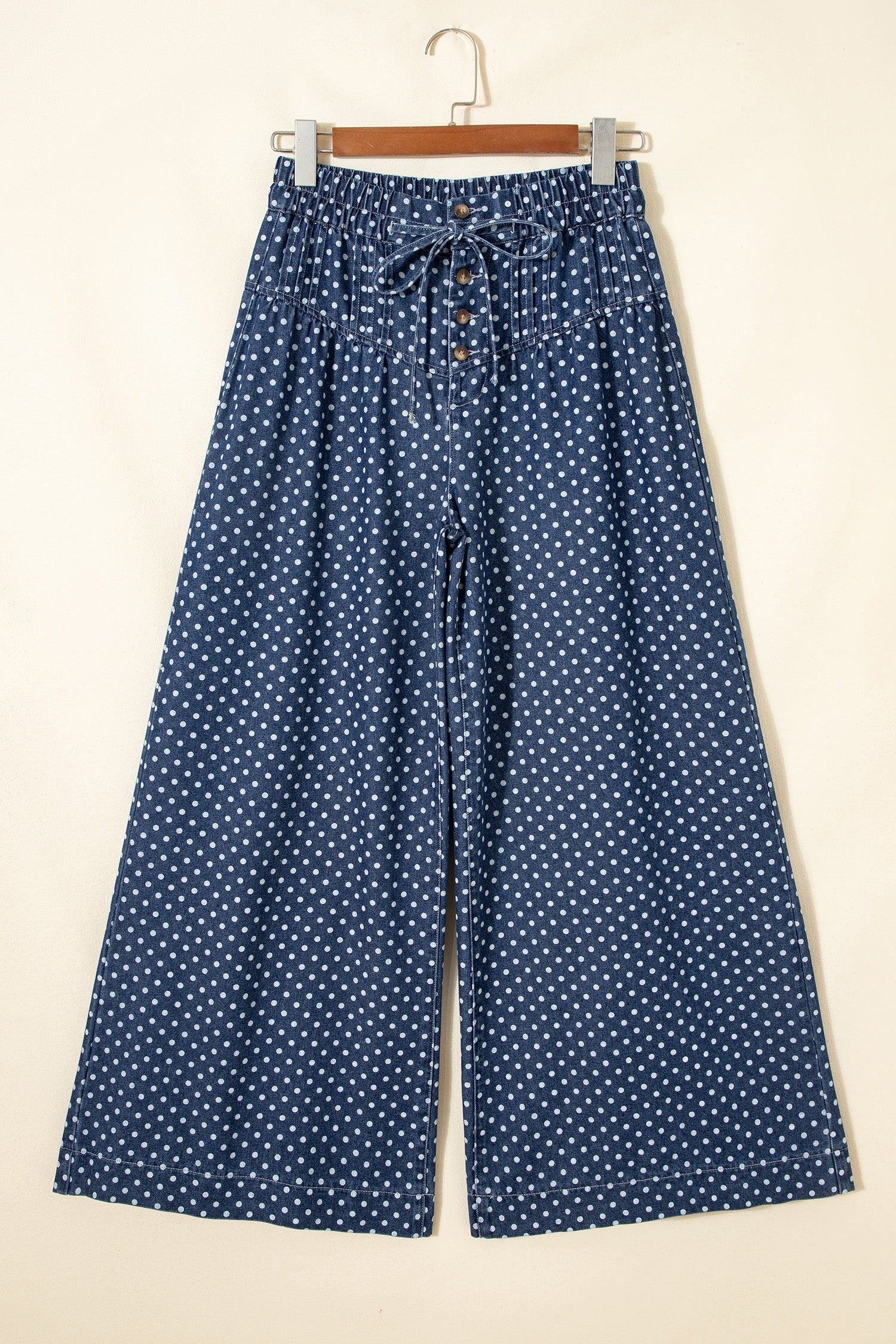Polka Dot Button Up Pleated Wide Leg Jeans