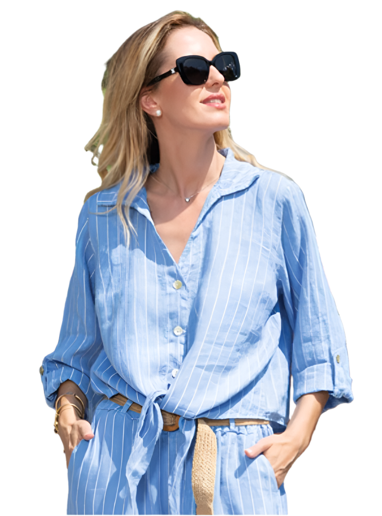 Cherishh Made In Italy Linen Pinstripe Top C5265