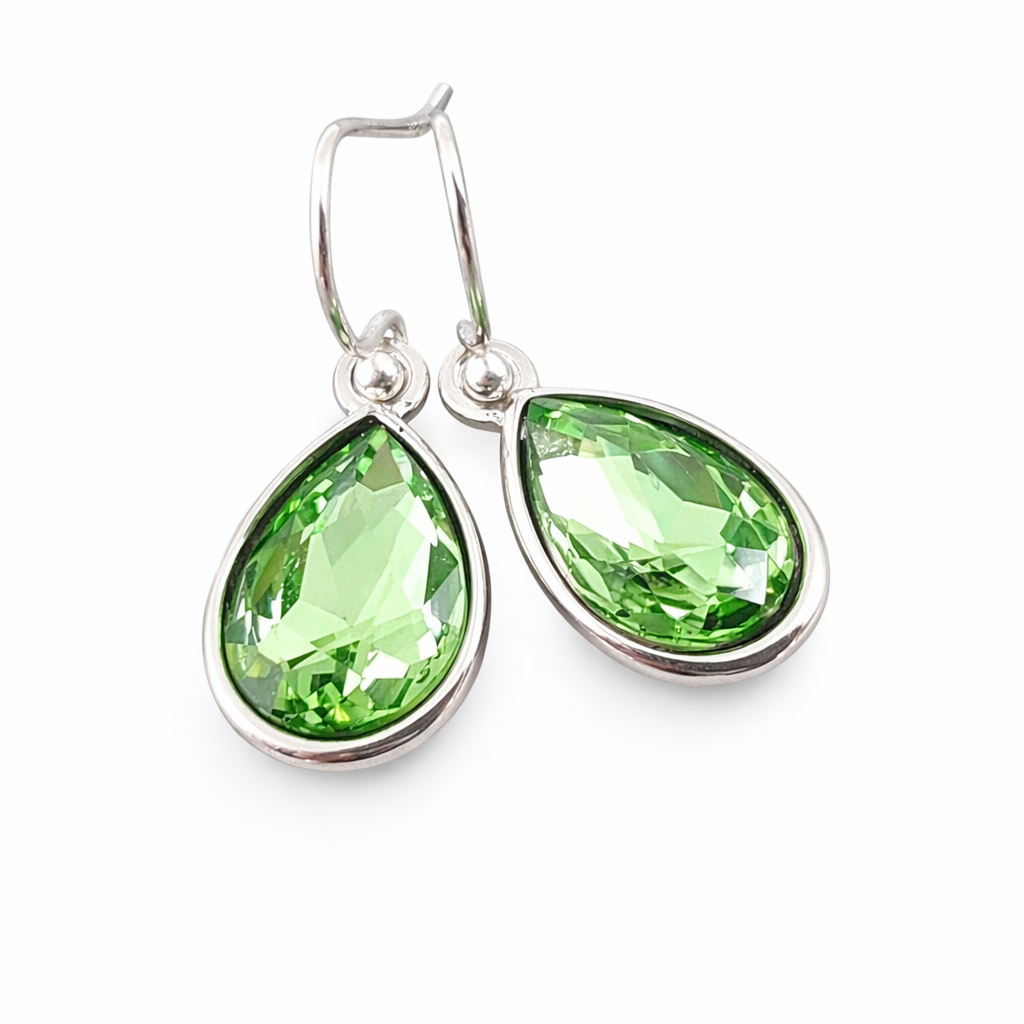 Peridot Crystal Teardrop Earrings Sterling Silver Ear Wires