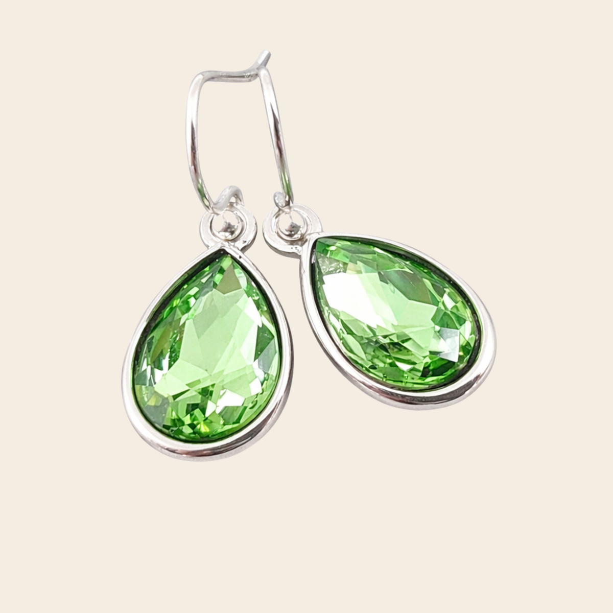 Peridot Crystal Teardrop Earrings Sterling Silver Ear Wires