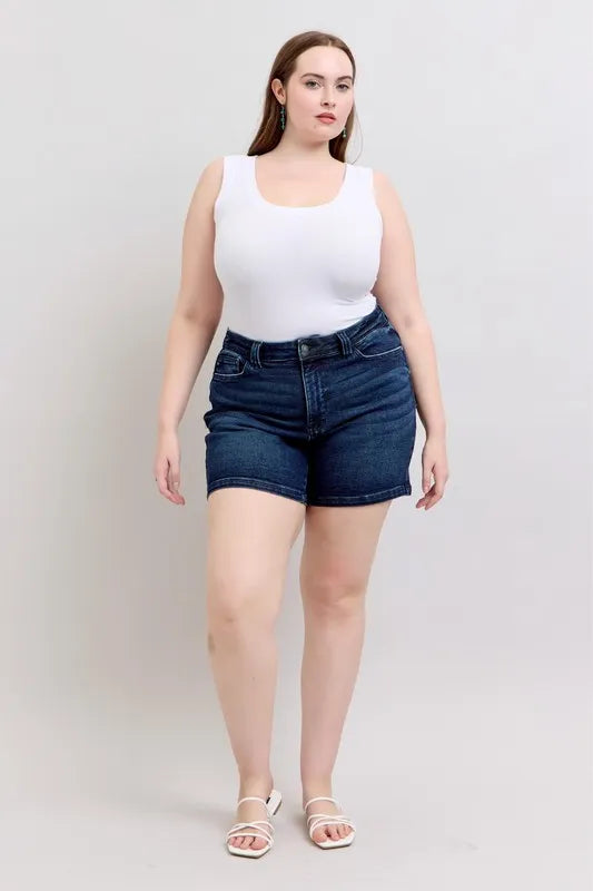 Judy Blue Full Size High Waist Back Flap Pocket Denim Shorts Plus Size