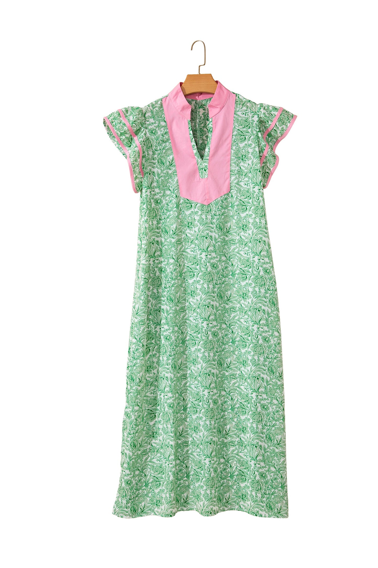 Floral Colorblock Patchwork V-Neck Midi Dress