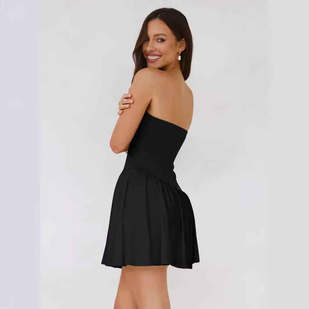 Women's Pleated Color Block Tube Top Dress